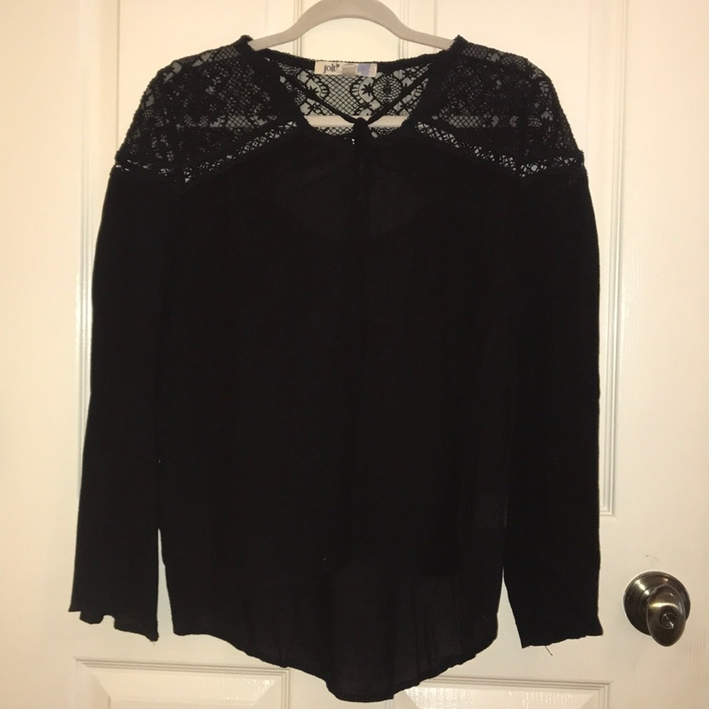 Black blouse with lace on shoulders